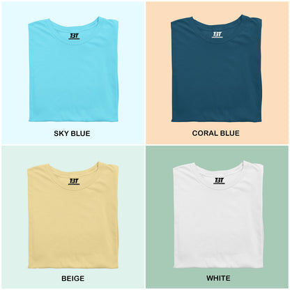 Coastal Breeze Combo Pack Of 4 Multicolor combo Premium cotton T-shirt unisex tees half sleeve crew neck regular fit T-shirt colors available sky blue coral blue beige white