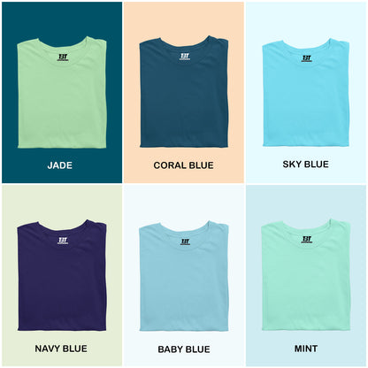 Coastal Cool Combo Pack Of 6 Multicolor combo Premium cotton T-shirt unisex tees half sleeve crew neck regular fit T-shirt colors available  jade coral blue sky blue navy blue baby blue mint