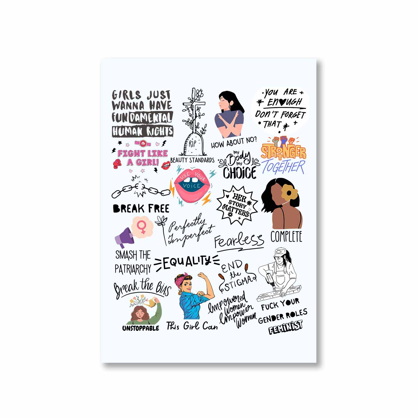 printed feminism doodle poster wall art buy online india the banyan tee tbt a4
