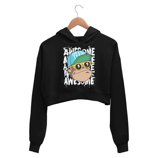 printed awesome chimp crop hoodie hooded sweatshirt upper winterwear printed graphic stylish buy online india the banyan tee tbt men women girls boys unisex black 