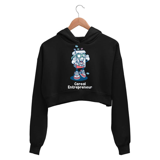 printed cereal entrepreneur crop hoodie hooded sweatshirt upper winterwear printed graphic stylish buy online india the banyan tee tbt men women girls boys unisex black 