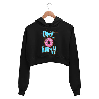 printed donut worry crop hoodie hooded sweatshirt upper winterwear printed graphic stylish buy online india the banyan tee tbt men women girls boys unisex black 