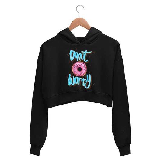 printed donut worry crop hoodie hooded sweatshirt upper winterwear printed graphic stylish buy online india the banyan tee tbt men women girls boys unisex black 