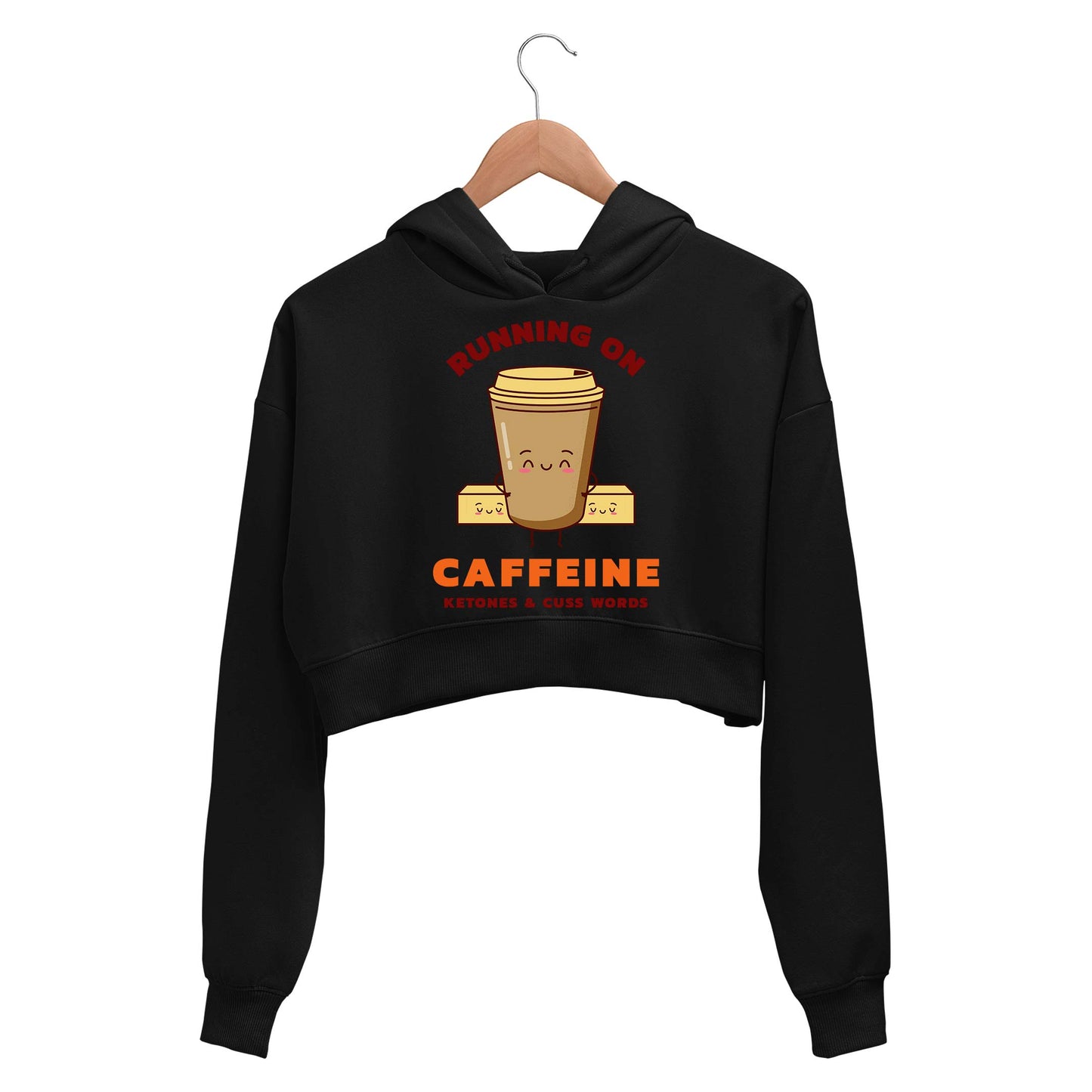 printed caffeine, ketones & cuss words crop hoodie hooded sweatshirt upper winterwear printed graphic stylish buy online india the banyan tee tbt men women girls boys unisex black 