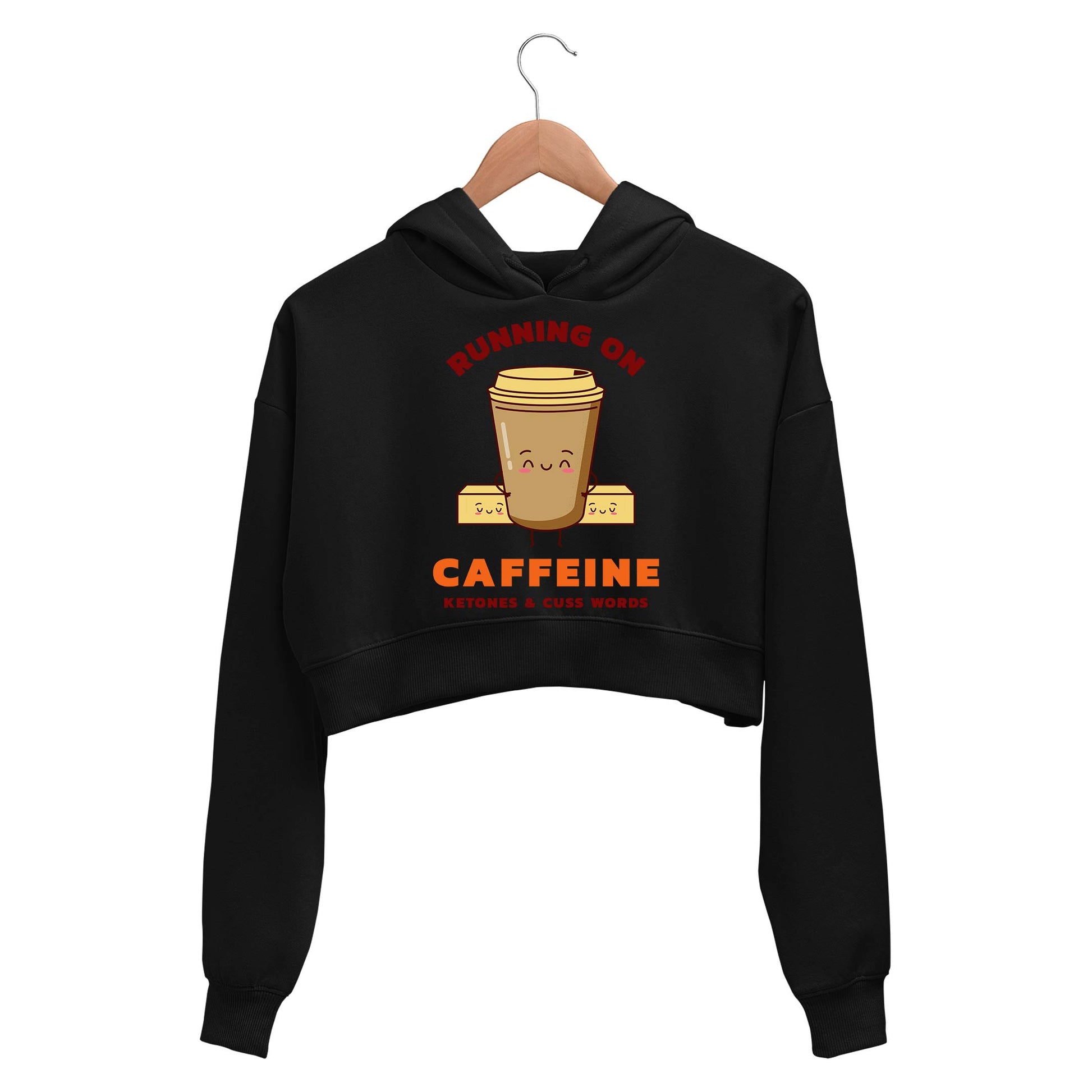 printed caffeine, ketones & cuss words crop hoodie hooded sweatshirt upper winterwear printed graphic stylish buy online india the banyan tee tbt men women girls boys unisex black 