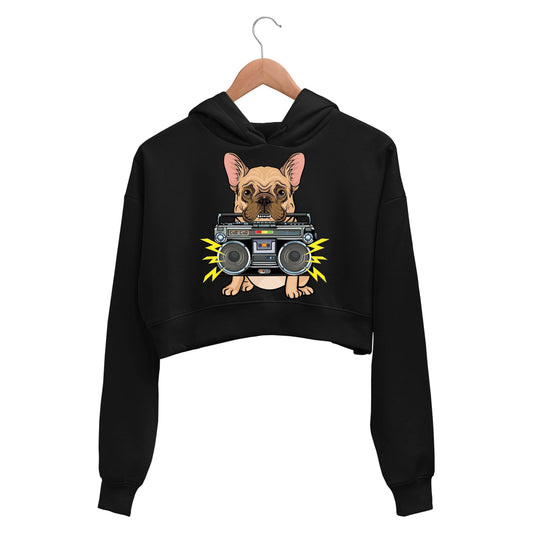 printed woof box crop hoodie hooded sweatshirt upper winterwear printed graphic stylish buy online india the banyan tee tbt men women girls boys unisex black 