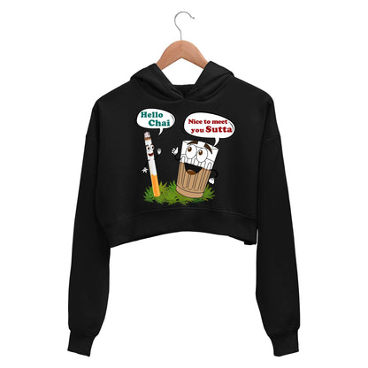 printed chai sutta crop hoodie hooded sweatshirt upper winterwear printed graphic stylish buy online india the banyan tee tbt men women girls boys unisex black 