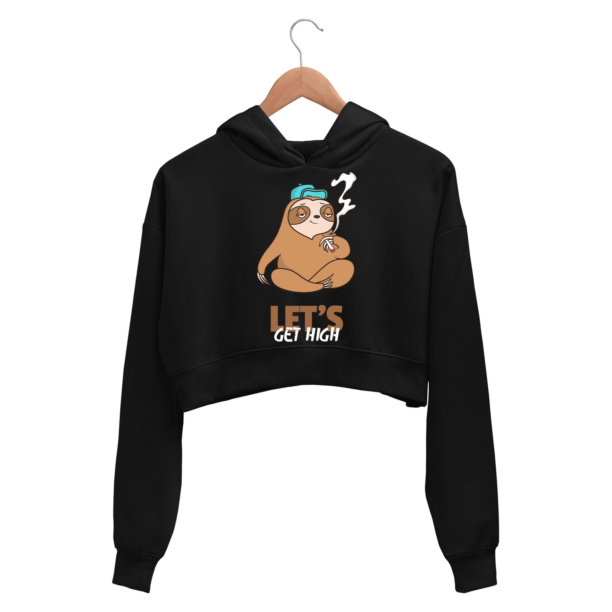 printed high sloth crop hoodie hooded sweatshirt upper winterwear printed graphic stylish buy online india the banyan tee tbt men women girls boys unisex black 