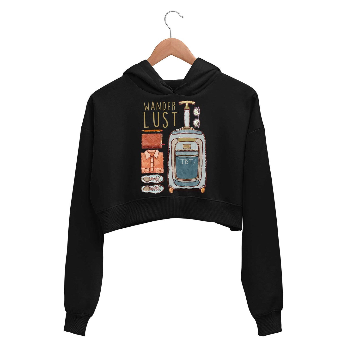 printed wanderlust crop hoodie hooded sweatshirt upper winterwear printed graphic stylish buy online india the banyan tee tbt men women girls boys unisex black 