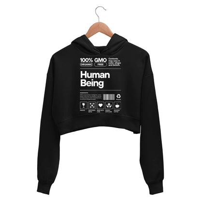 printed human being crop hoodie hooded sweatshirt upper winterwear printed graphic stylish buy online india the banyan tee tbt men women girls boys unisex black 