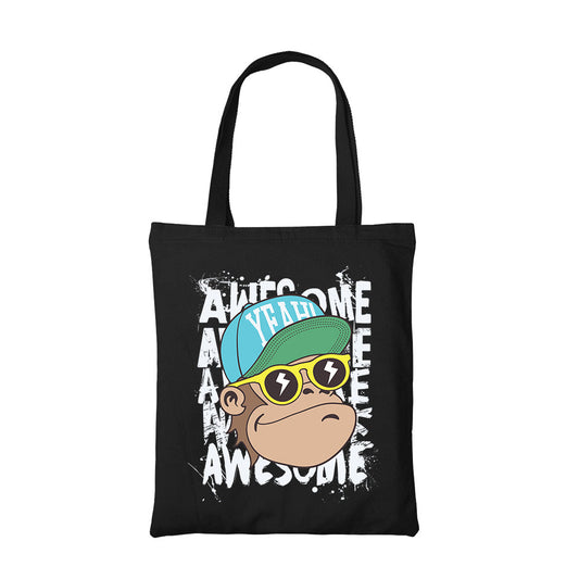 printed awesome chimp tote bag cotton printed printed graphic stylish buy online india the banyan tee tbt men women girls boys unisex  
