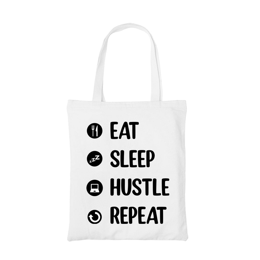 printed eat sleep hustle repeat tote bag cotton printed printed graphic stylish buy online india the banyan tee tbt men women girls boys unisex  