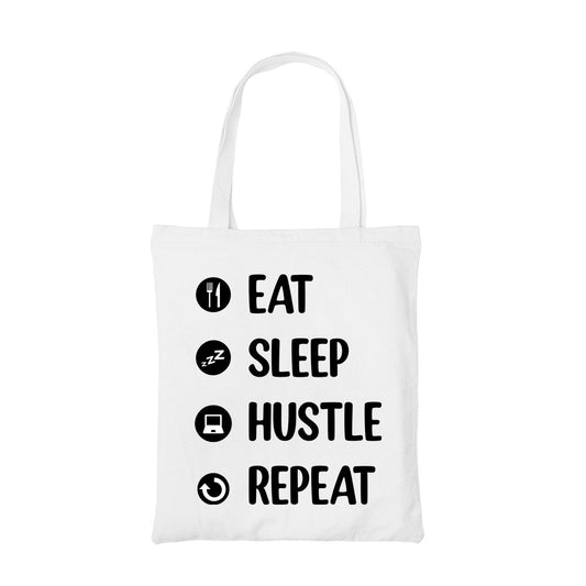 printed eat sleep hustle repeat tote bag cotton printed printed graphic stylish buy online india the banyan tee tbt men women girls boys unisex  
