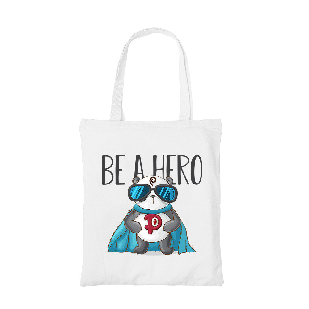 printed be a hero tote bag cotton printed printed graphic stylish buy online india the banyan tee tbt men women girls boys unisex  