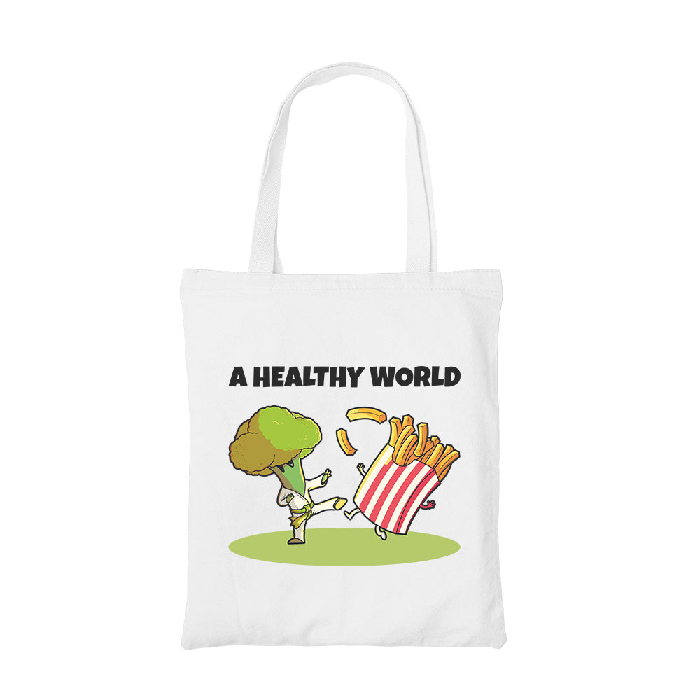 printed a healthy world tote bag cotton printed printed graphic stylish buy online india the banyan tee tbt men women girls boys unisex  