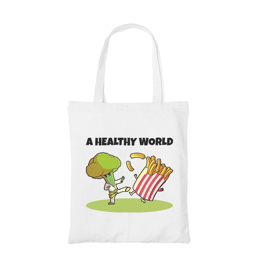 printed a healthy world tote bag cotton printed printed graphic stylish buy online india the banyan tee tbt men women girls boys unisex  