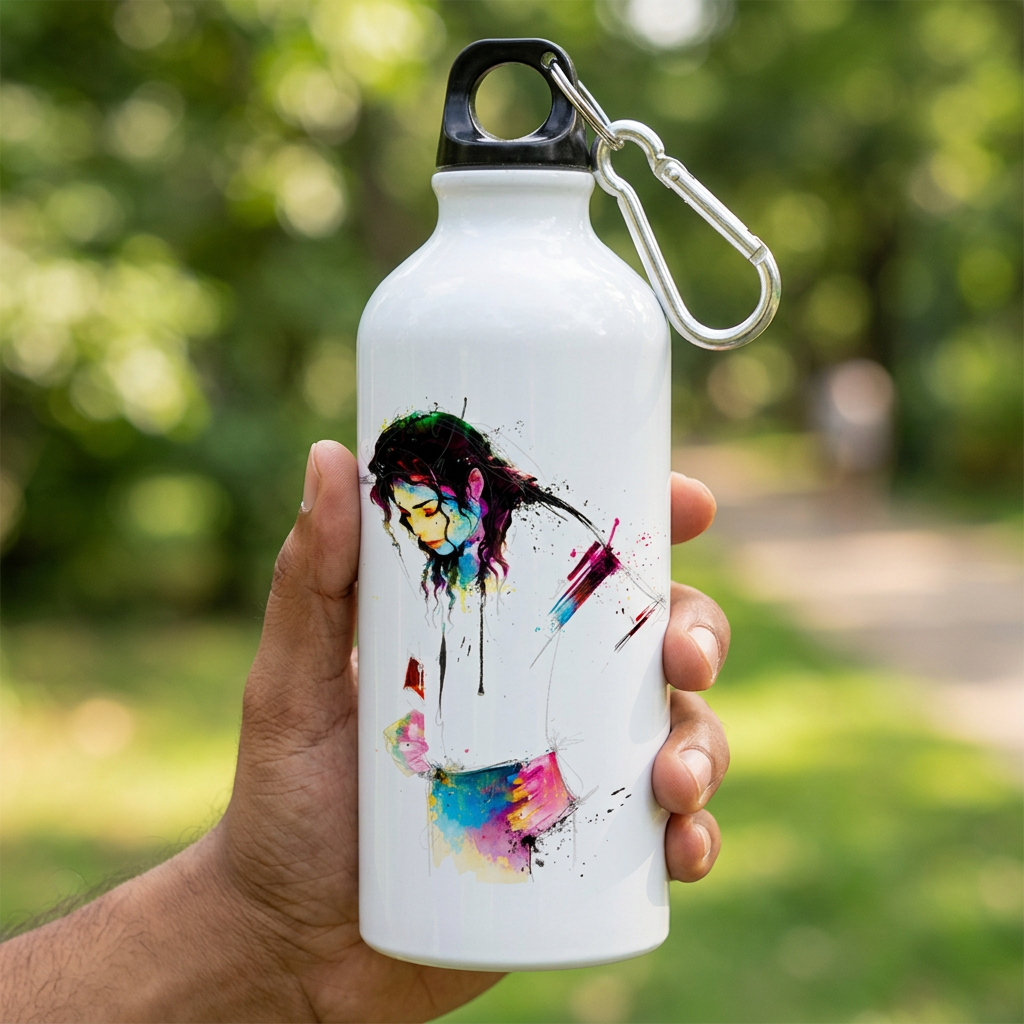 Hand holding the Moonwalker metal sipper bottle outdoors