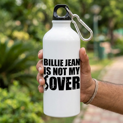 Hand holding a white metal sipper bottle upright outdoors