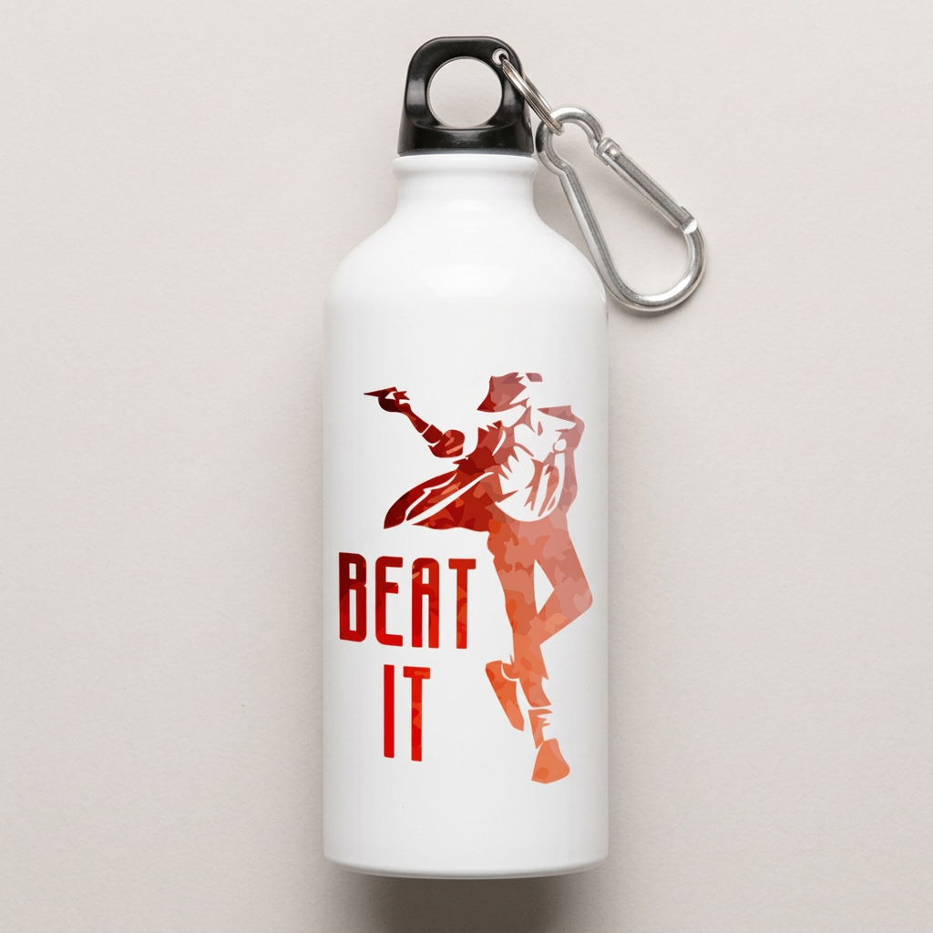 Clean flat-lay close-up of the Beat It sipper bottle printed artwork
