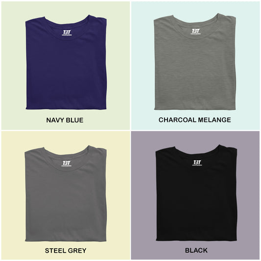 Mid Night Mix Combo Pack Of 4 Multicolor combo Premium cotton T-shirt unisex tees half sleeve crew neck regular fit T-shirt colors available  Navy Blue Charcoal Melange Steel Grey Black