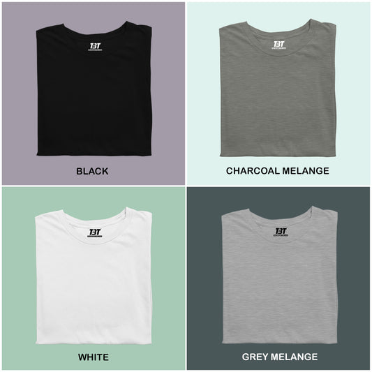 Monochrome Combo Pack Of 4 Multicolor combo Premium cotton T-shirt unisex tees half sleeve crew neck regular fit T-shirt colors available Black charcoal melange white grey melange