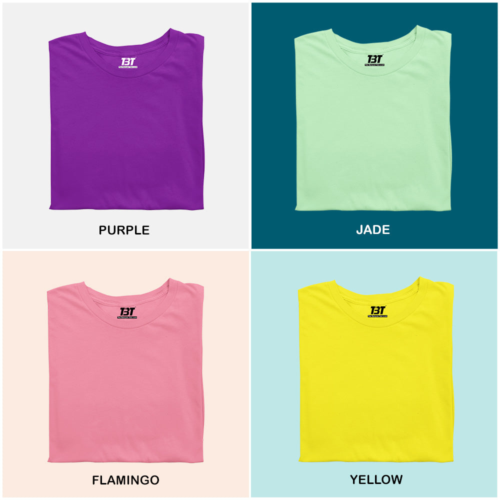 Neon Hues Combo Pack Of 4 Multicolor combo Premium cotton T-shirt unisex tees half sleeve crew neck regular fit T-shirt colors available  purple jade flamingo yellow