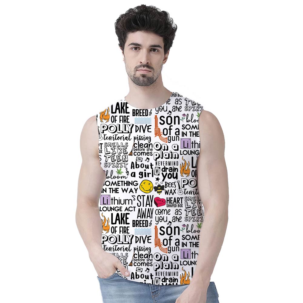 nirvana  all-over printed sleeveless t shirt tv & movies buy online india the banyan tee tbt men women girls boys unisex xs