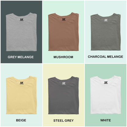 Neutral Nuances Combo Pack Of 6 Multicolor combo Premium cotton T-shirt unisex tees half sleeve crew neck regular fit T-shirt colors available grey melange mushroom charcoal melange beige steel grey white