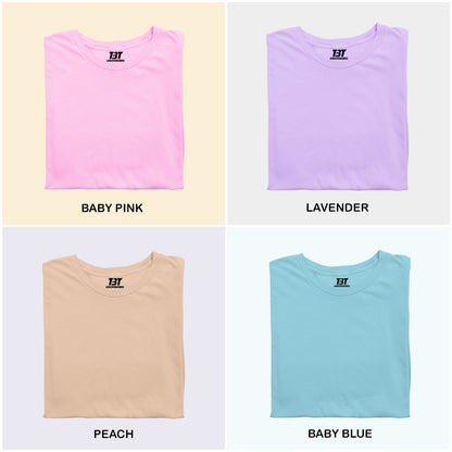 Pastel Blossom Combo Pack Of 4 Multicolor combo Premium cotton T-shirt unisex tees half sleeve crew neck regular fit T-shirt colors available baby pink lavender peach baby blue