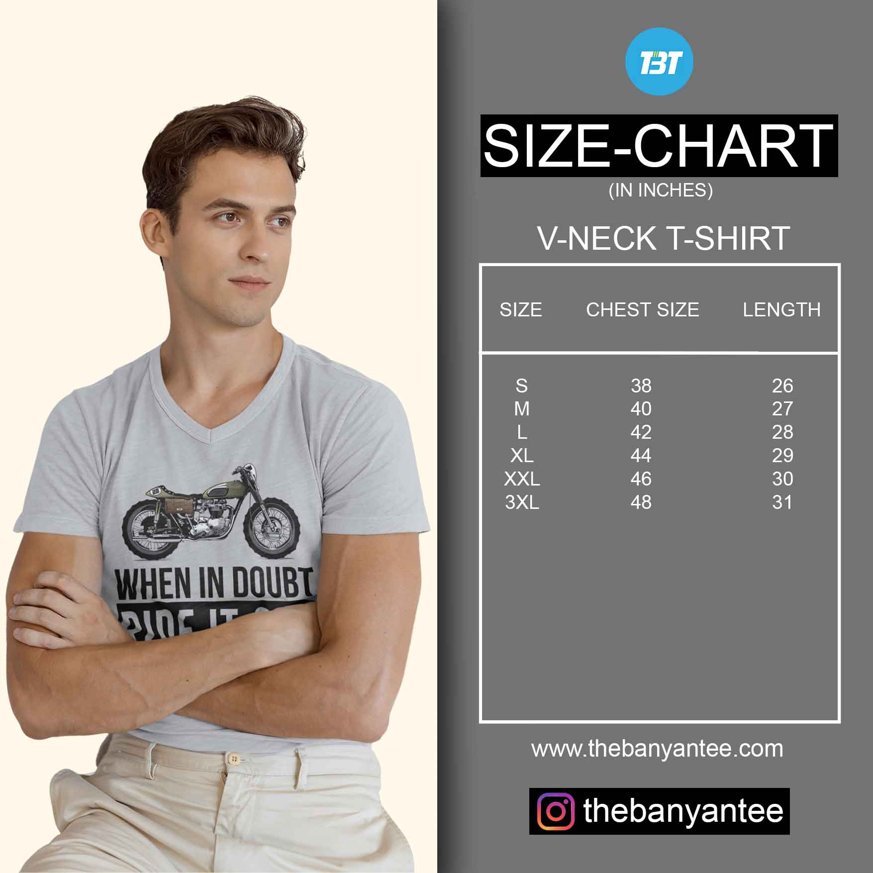 The Banyan Tee V Neck Size Chart