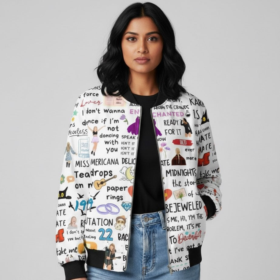 Taylor Swift Swiftie Paradise all over printed bomber jacket