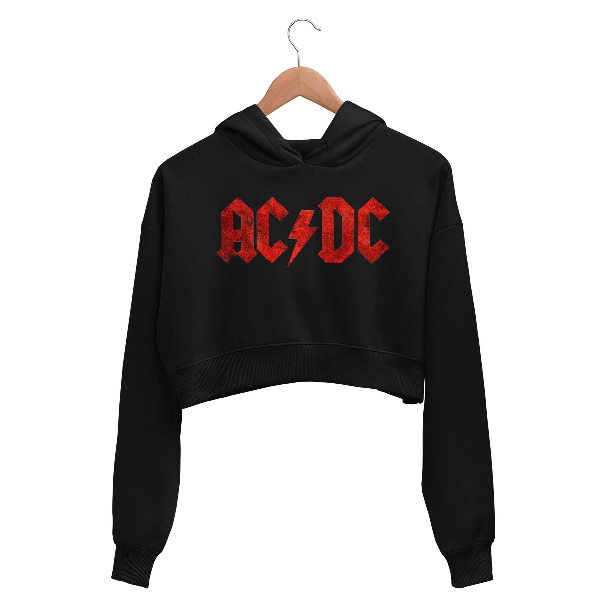 ac/dc rock crop hoodie hooded sweatshirt upper winterwear music band buy online india the banyan tee tbt men women girls boys unisex black