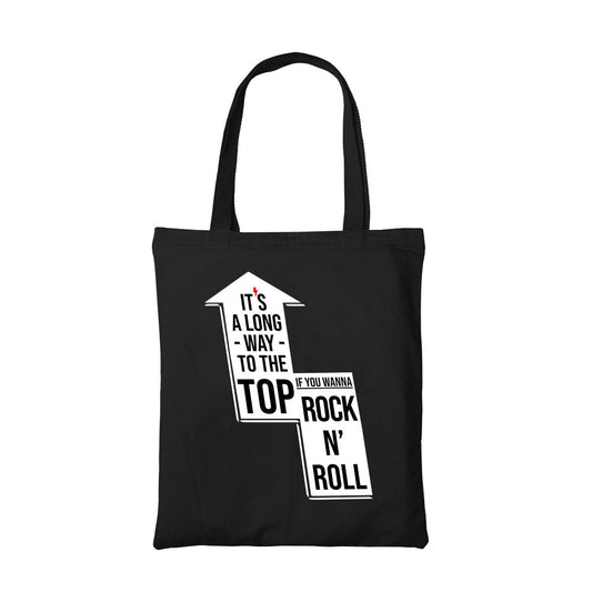 ac/dc long way to the top tote bag hand printed cotton women men unisex