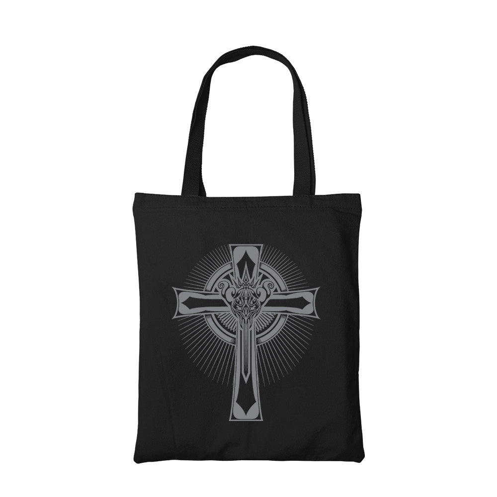 black sabbath headless cross tote bag hand printed cotton women men unisex