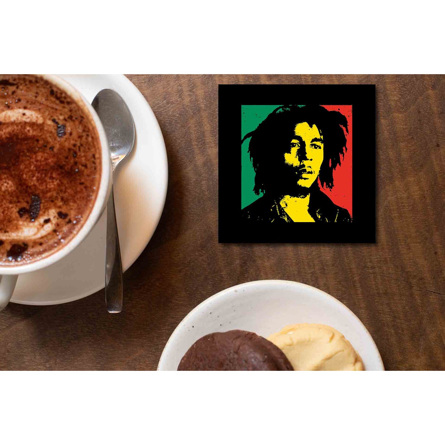 bob marley pop art coasters wooden table cups indian music band buy online india the banyan tee tbt men women girls boys unisex