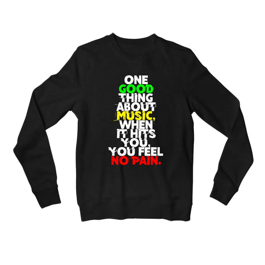 bob marley good thing about music sweatshirt upper winterwear music band buy online india the banyan tee tbt men women girls boys unisex black