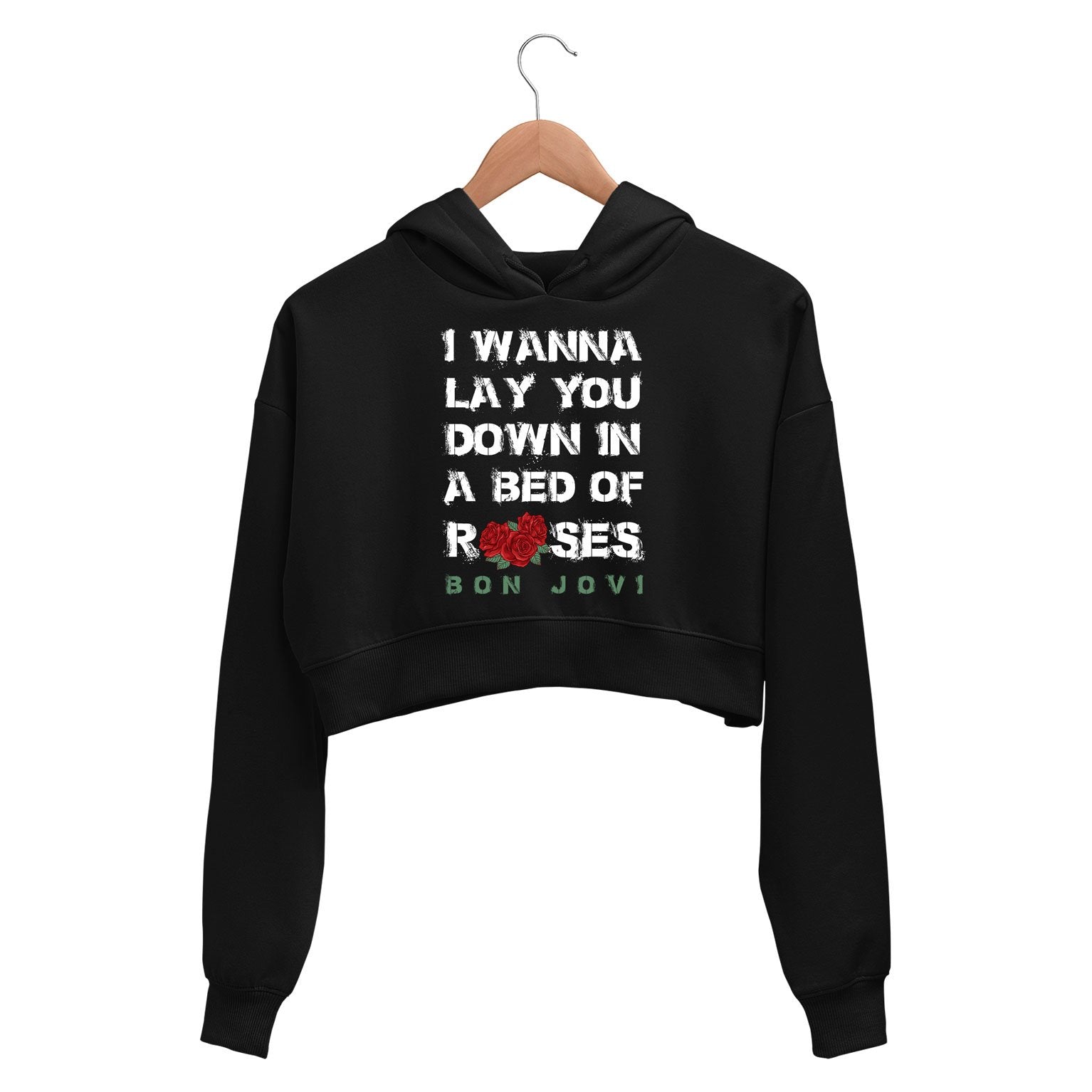 Bon Jovi Crop Hoodie - Bed Of Roses Crop Hooded Sweatshirt for Women The Banyan Tee TBT