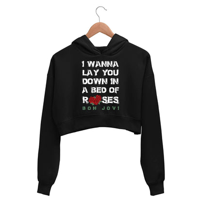 Bon Jovi Crop Hoodie - Bed Of Roses Crop Hooded Sweatshirt for Women The Banyan Tee TBT