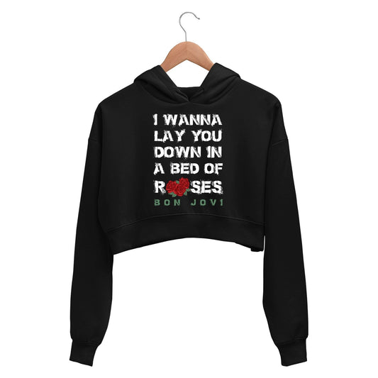 Bon Jovi Crop Hoodie - Bed Of Roses Crop Hooded Sweatshirt for Women The Banyan Tee TBT