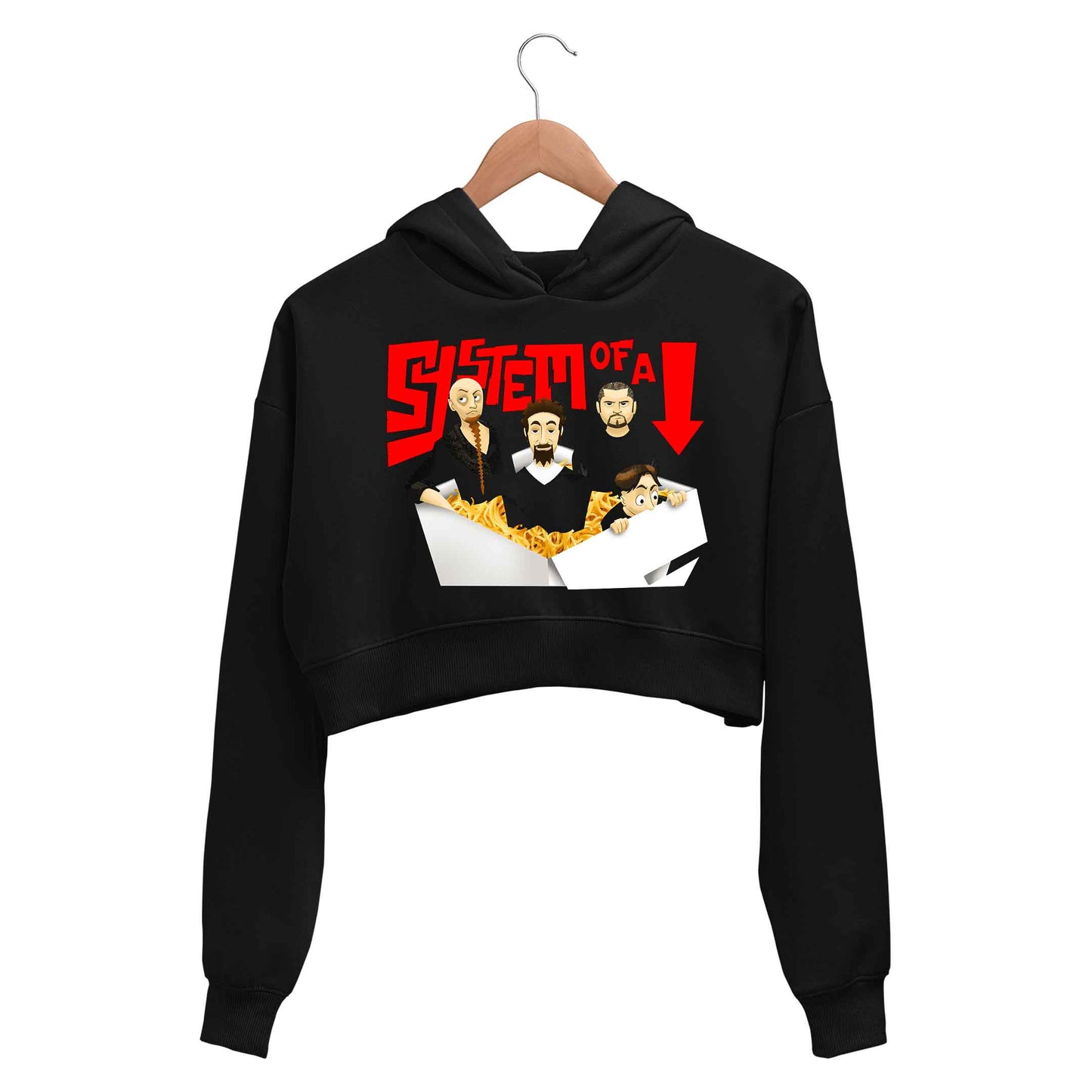 system of a down chopsuey cartoon crop hoodie hooded sweatshirt upper winterwear music band buy online india the banyan tee tbt men women girls boys unisex black