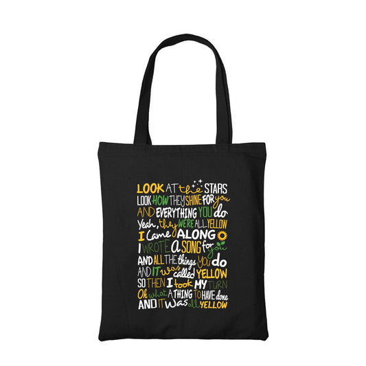 coldplay yellow tote bag hand printed cotton women men unisex