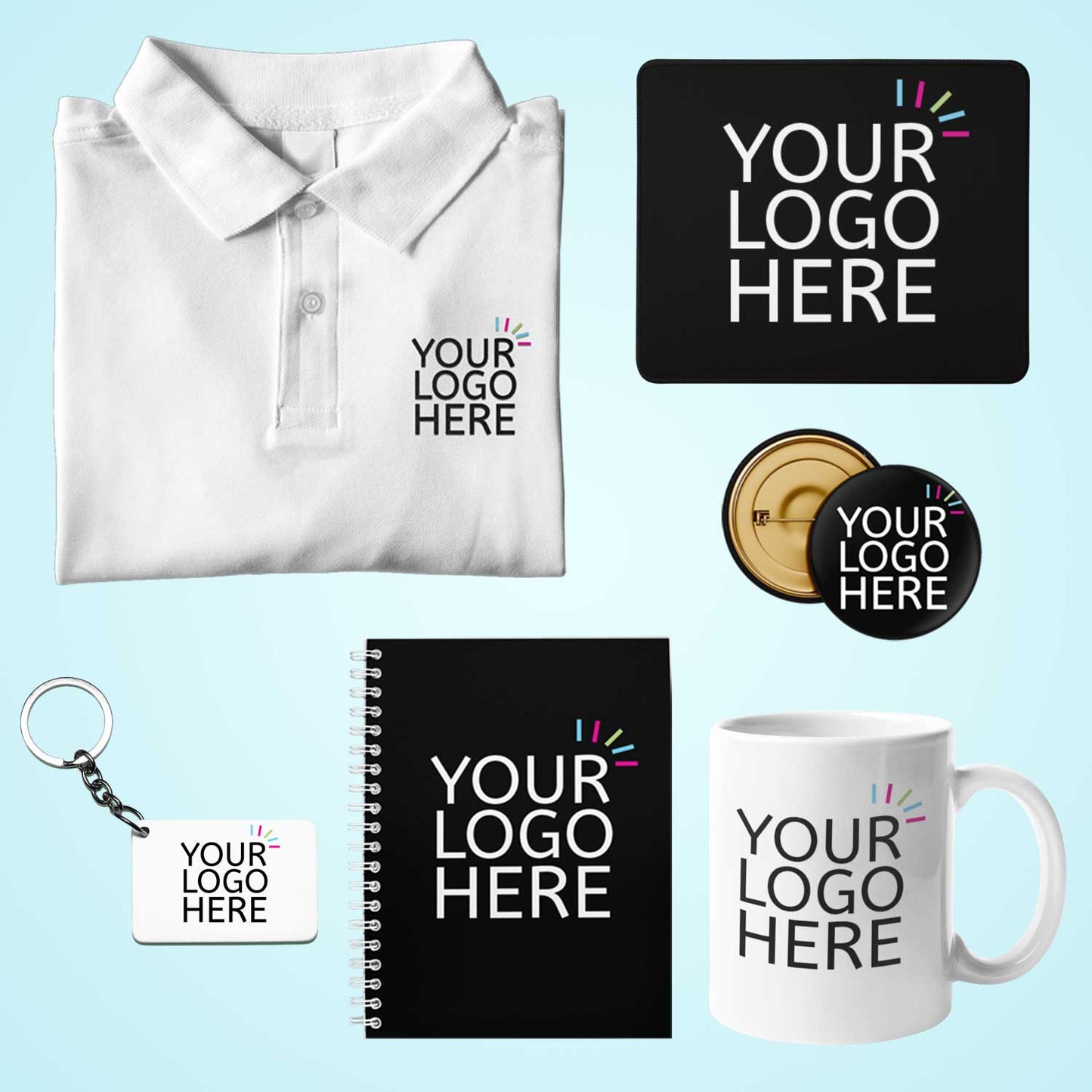 custom customized customised personalized personalised customizable customisable gifts ideas gift unique t-shirt badge mouse pad coffee mug keychain notepad notebook corporate gifting welcome kit employees clients online india products merchandise merch logo design shirts combo