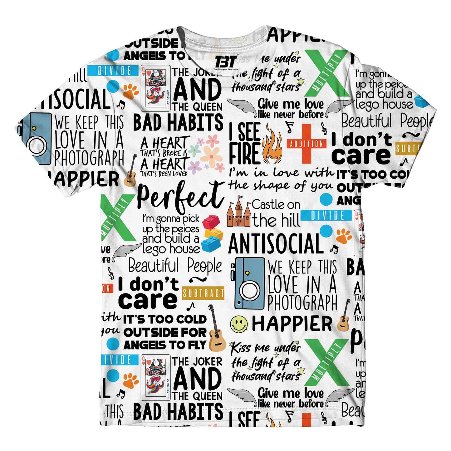 ed sheeran aop t-shirt all over printed pattern aop t-shirt music band buy online india the banyan tee tbt men women girls boys unisex black