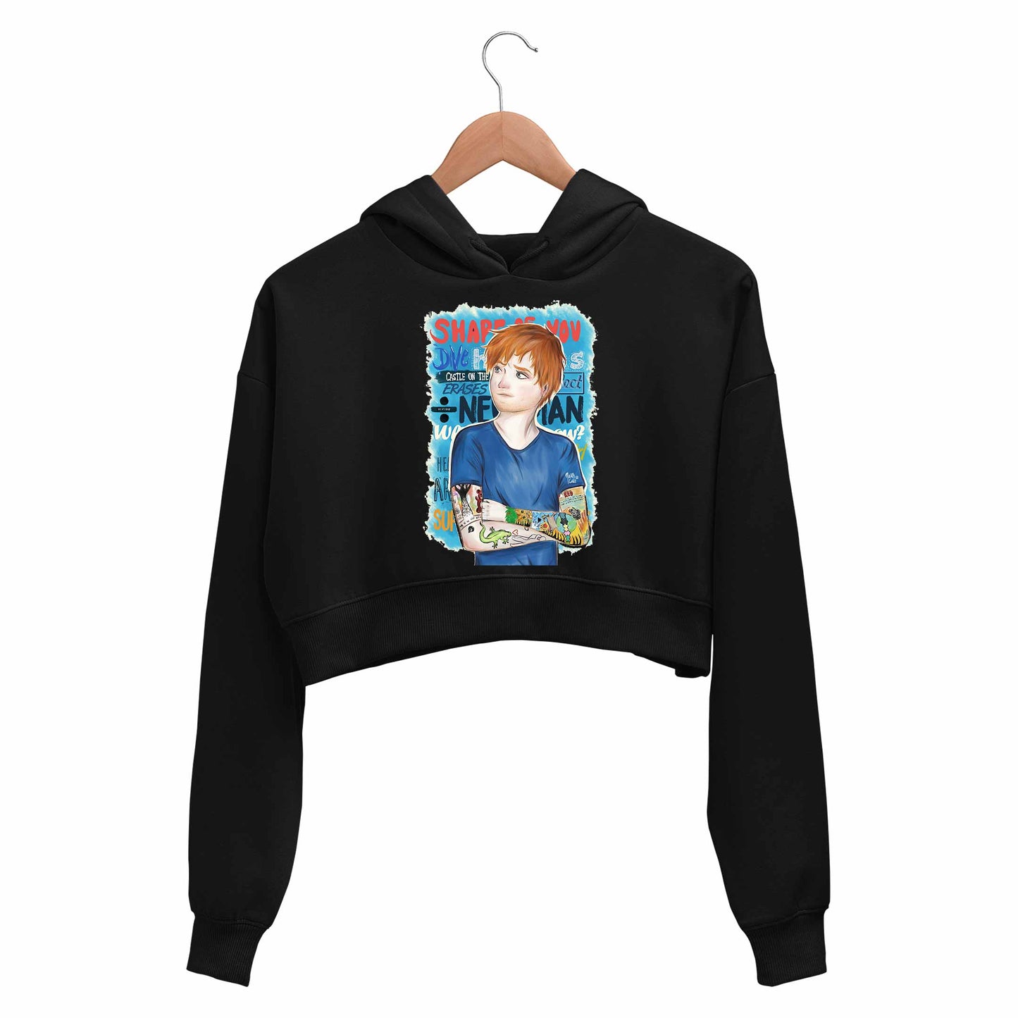 ed sheeran teddy crop hoodie hooded sweatshirt upper winterwear music band buy online india the banyan tee tbt men women girls boys unisex black