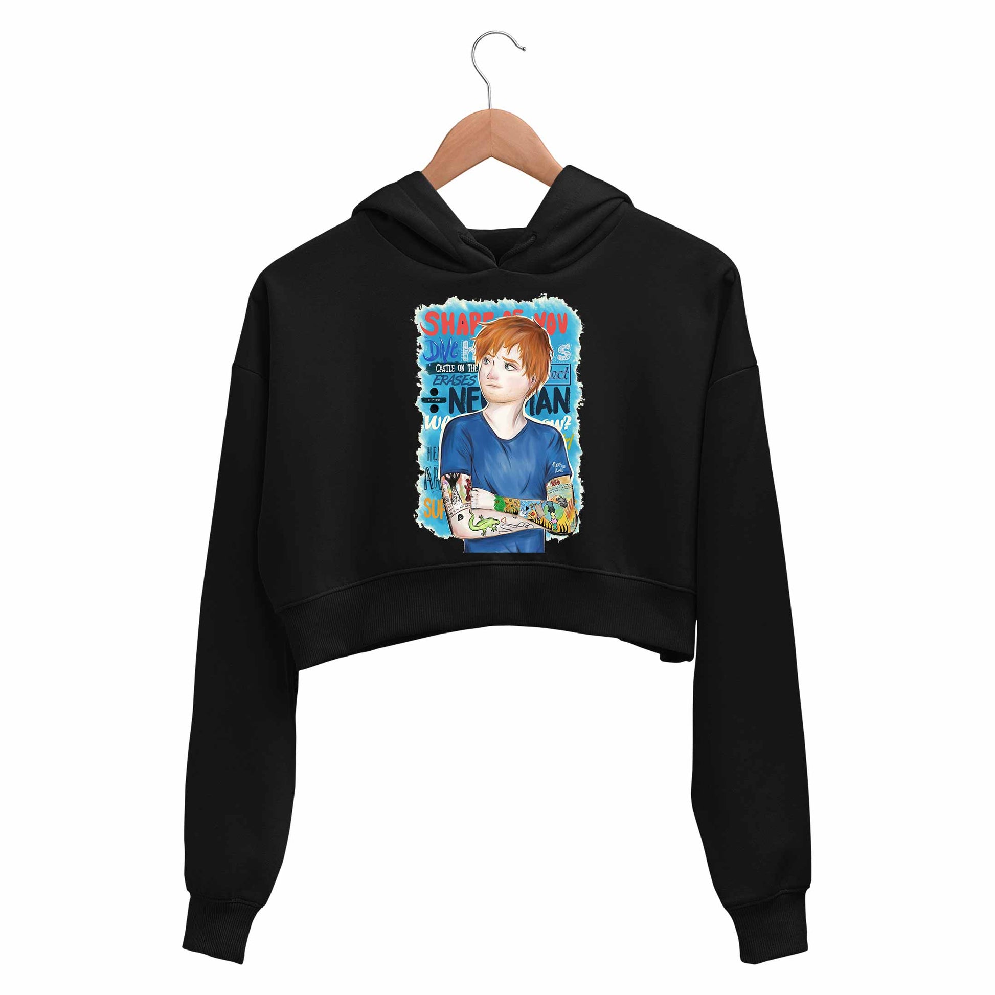 ed sheeran teddy crop hoodie hooded sweatshirt upper winterwear music band buy online india the banyan tee tbt men women girls boys unisex black