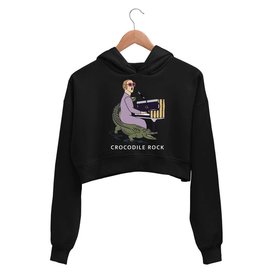 elton john crocodile rock crop hoodie hooded sweatshirt upper winterwear music band buy online india the banyan tee tbt men women girls boys unisex black