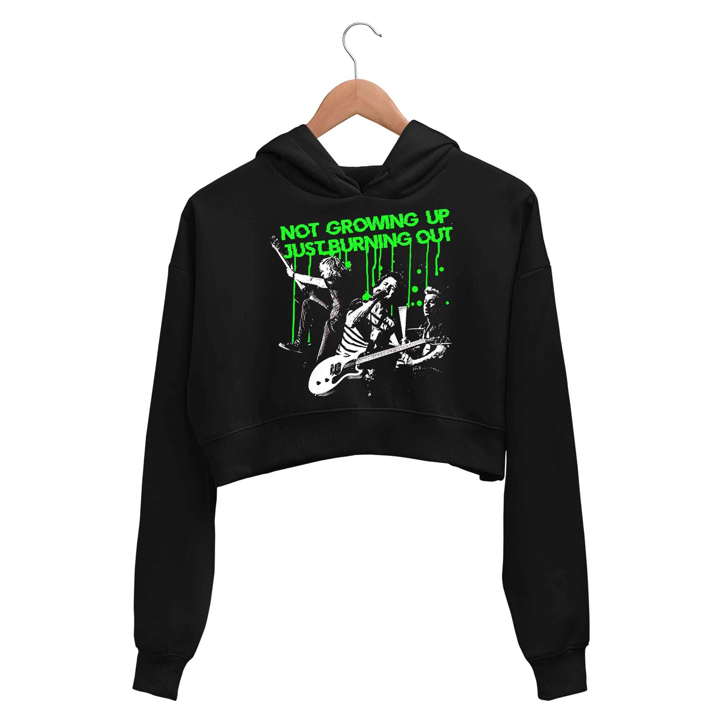 green day burnout crop hoodie hooded sweatshirt upper winterwear music band buy online india the banyan tee tbt men women girls boys unisex black not growing up just burning out