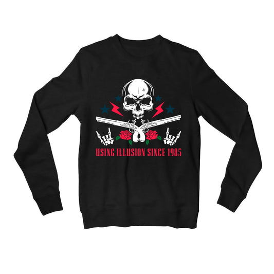 guns n' roses using illusion since 1985 sweatshirt upper winterwear music band buy online india the banyan tee tbt men women girls boys unisex black