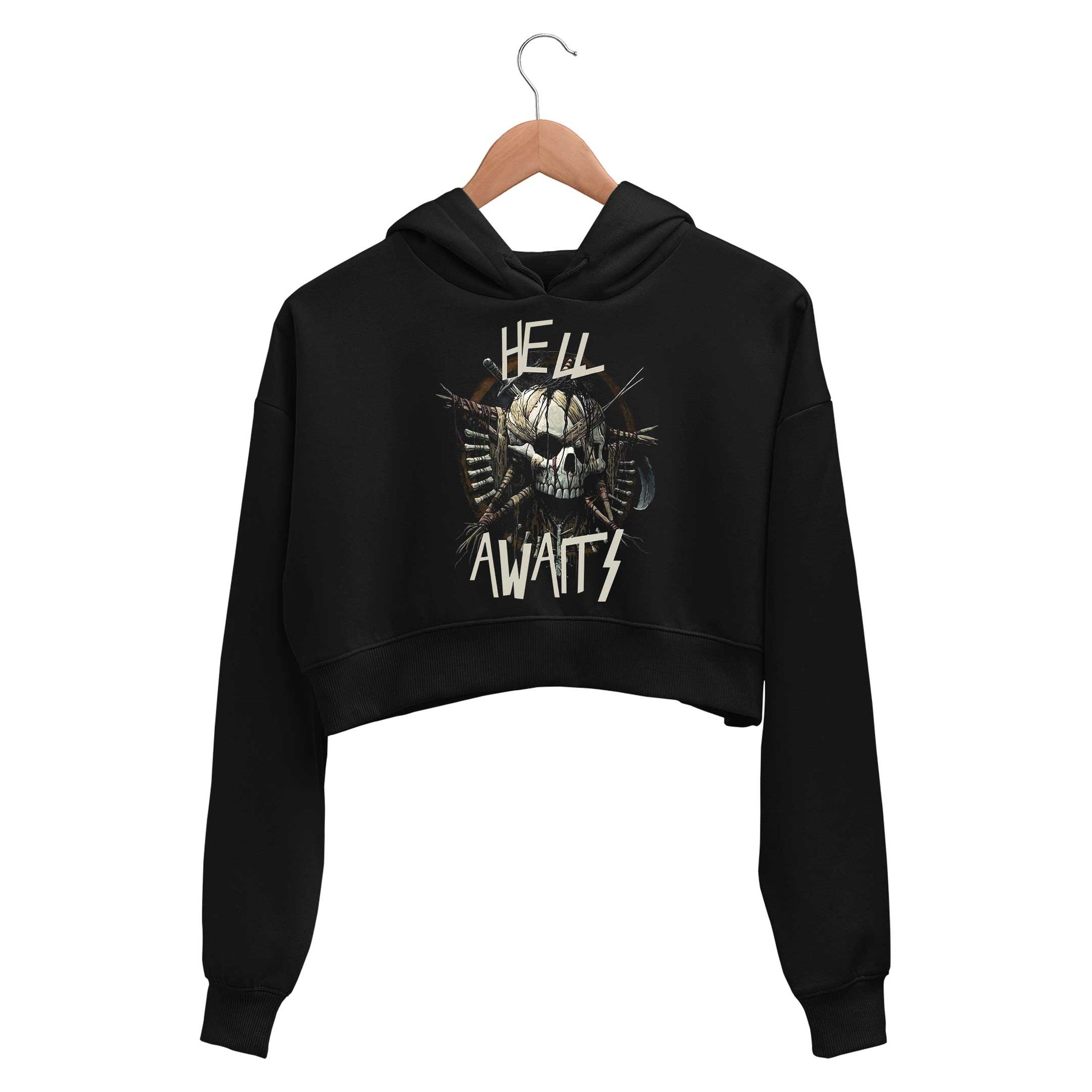 slayer hell awaits crop hoodie hooded sweatshirt upper winterwear music band buy online india the banyan tee tbt men women girls boys unisex black