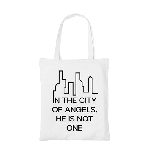 lucifer he is not one tote bag hand printed cotton women men unisex